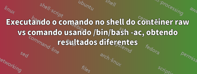 Executando o comando no shell do contêiner raw vs comando usando /bin/bash -ac, obtendo resultados diferentes