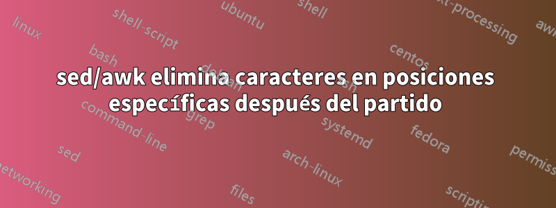 sed/awk elimina caracteres en posiciones específicas después del partido