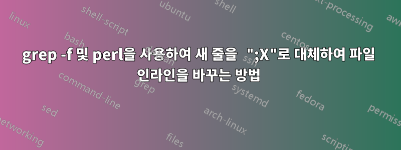 grep -f 및 perl을 사용하여 새 줄을 ";X"로 대체하여 파일 인라인을 바꾸는 방법