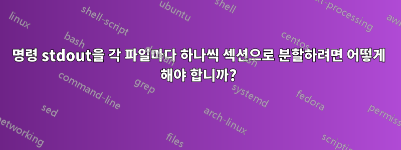 명령 stdout을 각 파일마다 하나씩 섹션으로 분할하려면 어떻게 해야 합니까?