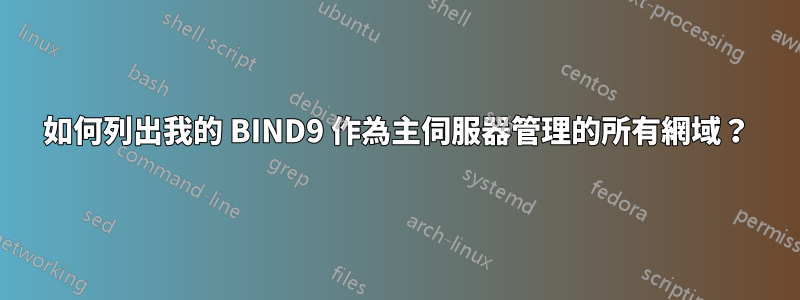 如何列出我的 BIND9 作為主伺服器管理的所有網域？