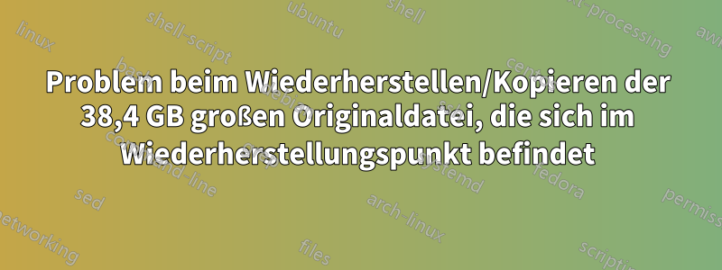 Problem beim Wiederherstellen/Kopieren der 38,4 GB großen Originaldatei, die sich im Wiederherstellungspunkt befindet