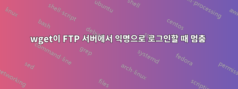 wget이 FTP 서버에서 익명으로 로그인할 때 멈춤