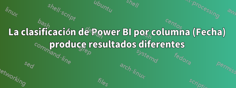 La clasificación de Power BI por columna (Fecha) produce resultados diferentes