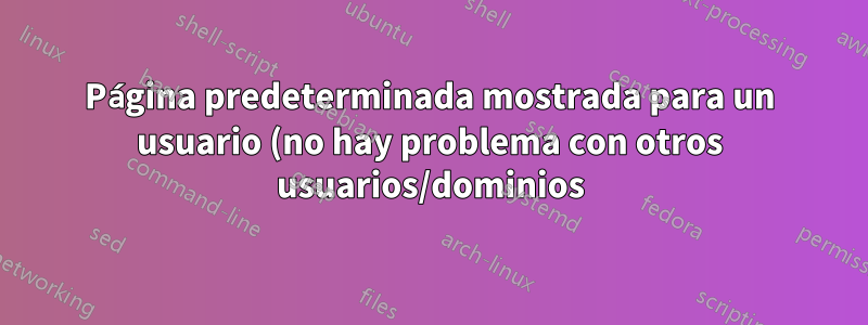 Página predeterminada mostrada para un usuario (no hay problema con otros usuarios/dominios) - Panel web de Centos - Servidor Centos 7