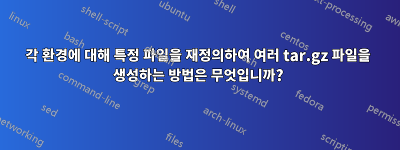 각 환경에 대해 특정 파일을 재정의하여 여러 tar.gz 파일을 생성하는 방법은 무엇입니까?