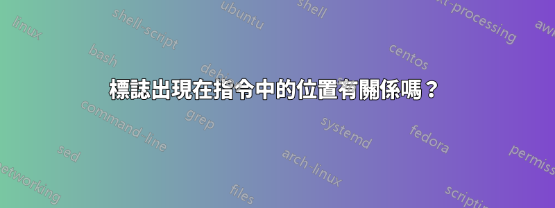 標誌出現在指令中的位置有關係嗎？