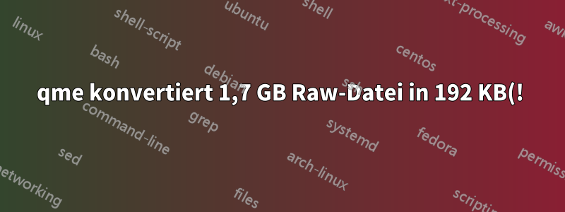 qme konvertiert 1,7 GB Raw-Datei in 192 KB(!) vmdk