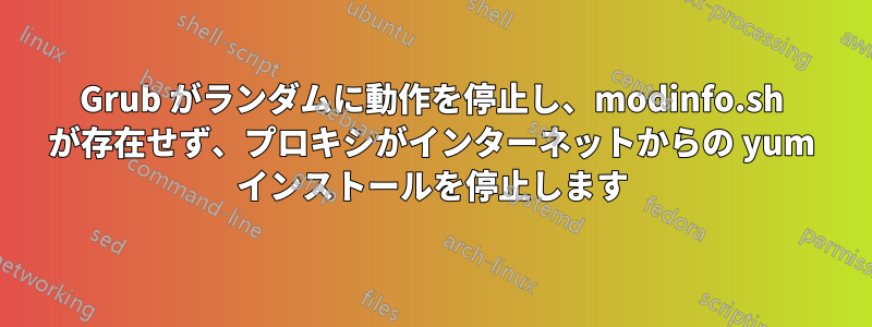 Grub がランダムに動作を停止し、modinfo.sh が存在せず、プロキシがインターネットからの yum インストールを停止します