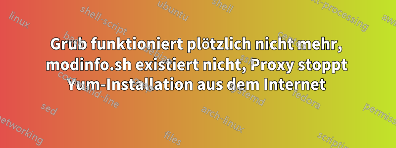 Grub funktioniert plötzlich nicht mehr, modinfo.sh existiert nicht, Proxy stoppt Yum-Installation aus dem Internet
