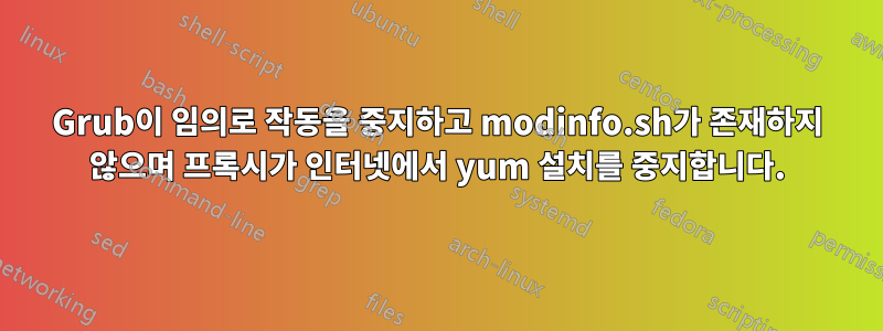 Grub이 임의로 작동을 중지하고 modinfo.sh가 존재하지 않으며 프록시가 인터넷에서 yum 설치를 중지합니다.