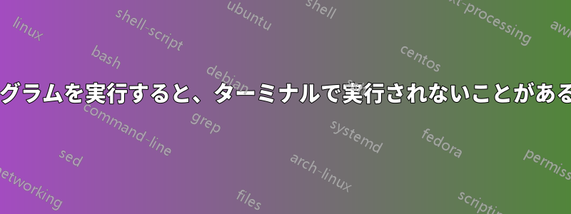 ターミナルでプログラムを実行すると、ターミナルで実行されないことがあるのはなぜですか?