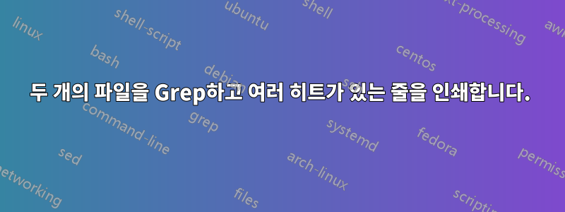 두 개의 파일을 Grep하고 여러 히트가 있는 줄을 인쇄합니다.