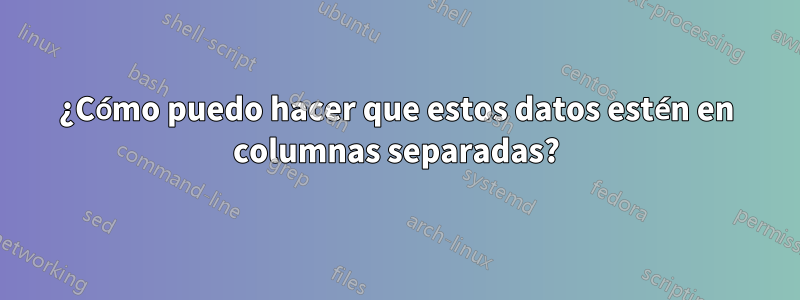 ¿Cómo puedo hacer que estos datos estén en columnas separadas?