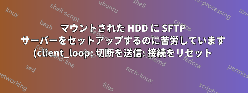 マウントされた HDD に SFTP サーバーをセットアップするのに苦労しています (client_loop: 切断を送信: 接続をリセット)