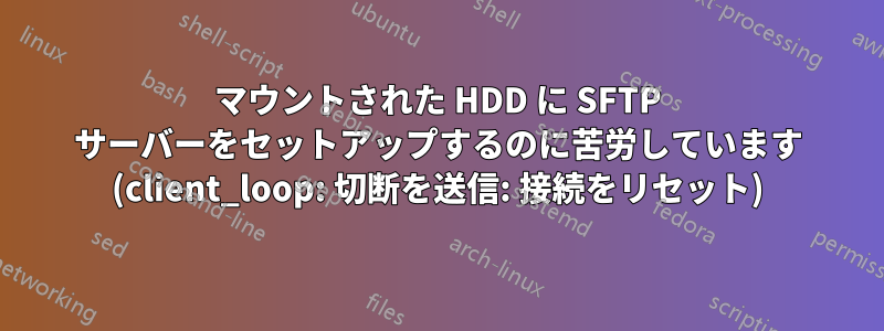マウントされた HDD に SFTP サーバーをセットアップするのに苦労しています (client_loop: 切断を送信: 接続をリセット)