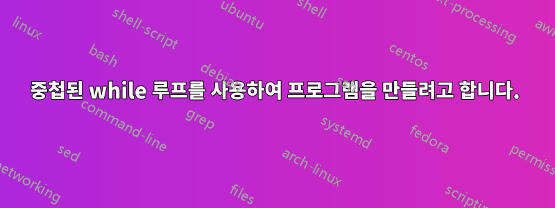 중첩된 while 루프를 사용하여 프로그램을 만들려고 합니다.