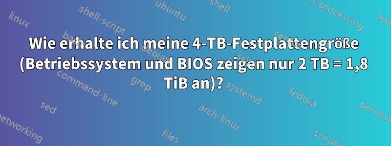 Wie erhalte ich meine 4-TB-Festplattengröße (Betriebssystem und BIOS zeigen nur 2 TB = 1,8 TiB an)?