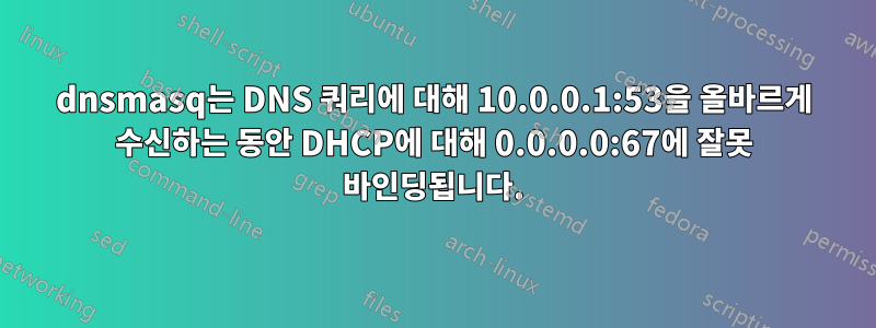 dnsmasq는 DNS 쿼리에 대해 10.0.0.1:53을 올바르게 수신하는 동안 DHCP에 대해 0.0.0.0:67에 잘못 바인딩됩니다.