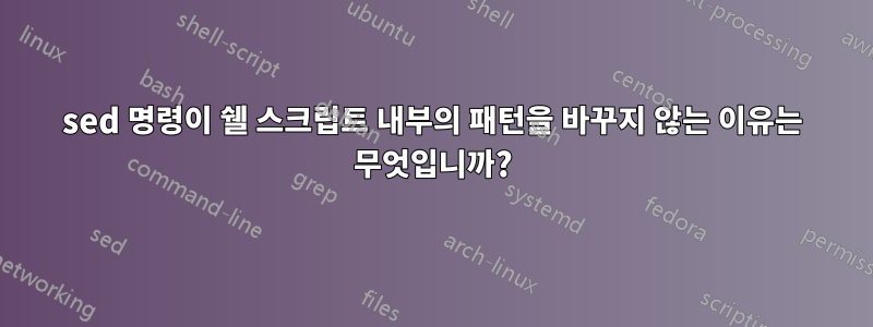 sed 명령이 쉘 스크립트 내부의 패턴을 바꾸지 않는 이유는 무엇입니까?