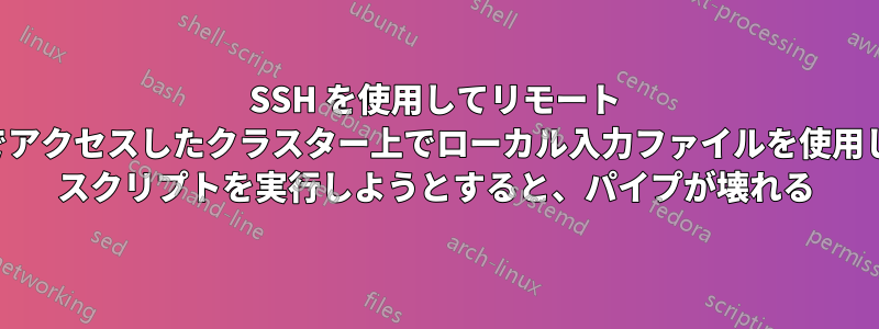 SSH を使用してリモート ホスト経由でアクセスしたクラスター上でローカル入力ファイルを使用してローカル スクリプトを実行しようとすると、パイプが壊れる