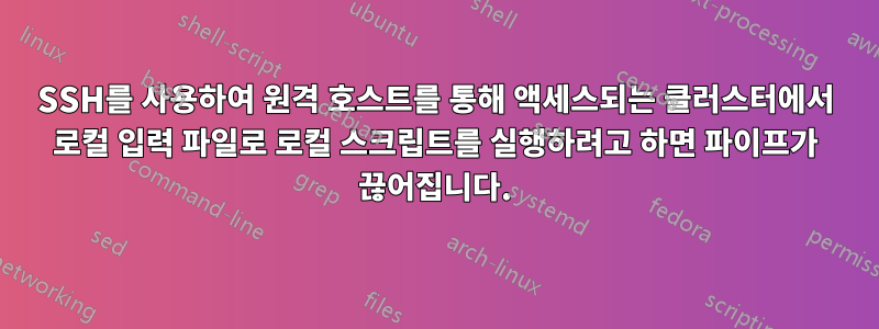 SSH를 사용하여 원격 호스트를 통해 액세스되는 클러스터에서 로컬 입력 파일로 로컬 스크립트를 실행하려고 하면 파이프가 끊어집니다.