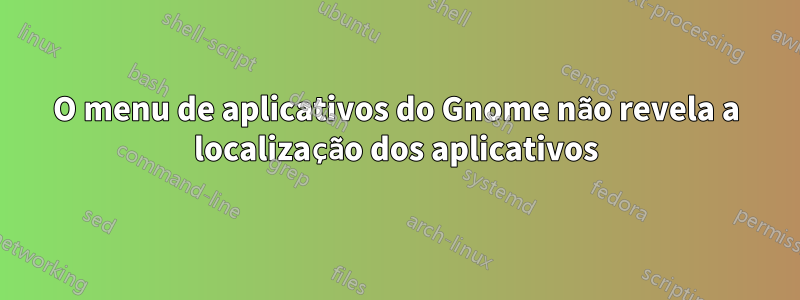 O menu de aplicativos do Gnome não revela a localização dos aplicativos