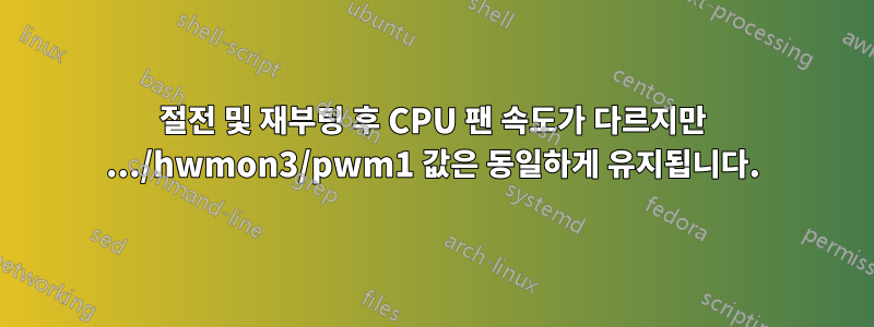 절전 및 재부팅 후 CPU 팬 속도가 다르지만 .../hwmon3/pwm1 값은 동일하게 유지됩니다.