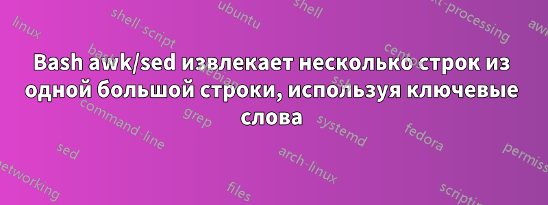 Bash awk/sed извлекает несколько строк из одной большой строки, используя ключевые слова