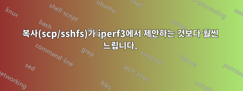 복사(scp/sshfs)가 iperf3에서 제안하는 것보다 훨씬 느립니다.