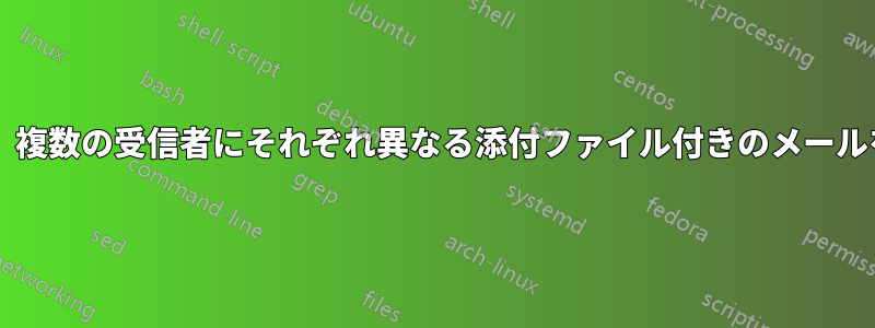 ターミナルからメールコマンドを使用して、複数の受信者にそれぞれ異なる添付ファイル付きのメールを送信するにはどうすればよいでしょうか?