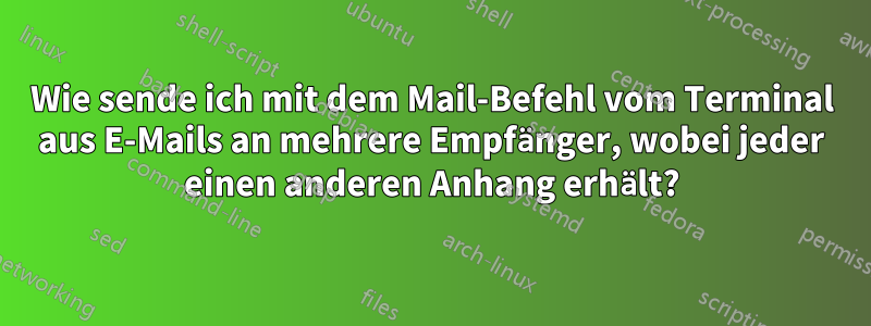 Wie sende ich mit dem Mail-Befehl vom Terminal aus E-Mails an mehrere Empfänger, wobei jeder einen anderen Anhang erhält?