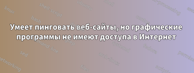 Умеет пинговать веб-сайты, но графические программы не имеют доступа в Интернет