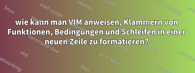 wie kann man VIM anweisen, Klammern von Funktionen, Bedingungen und Schleifen in einer neuen Zeile zu formatieren?