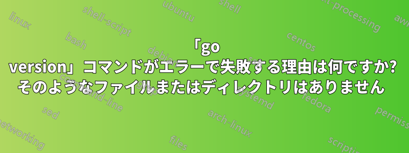 「go version」コマンドがエラーで失敗する理由は何ですか? そのようなファイルまたはディレクトリはありません 