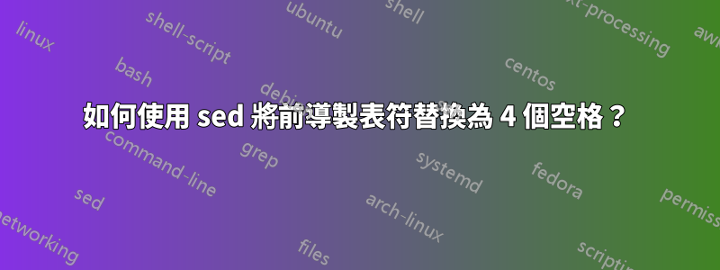 如何使用 sed 將前導製表符替換為 4 個空格？