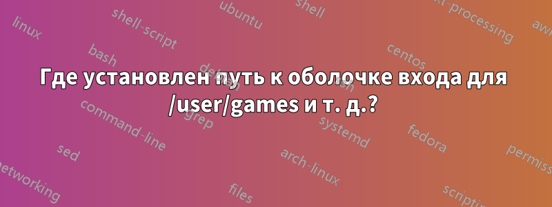 Где установлен путь к оболочке входа для /user/games и т. д.?