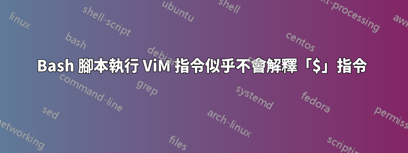 Bash 腳本執行 ViM 指令似乎不會解釋「$」指令