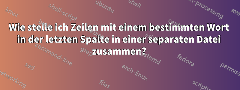 Wie stelle ich Zeilen mit einem bestimmten Wort in der letzten Spalte in einer separaten Datei zusammen?