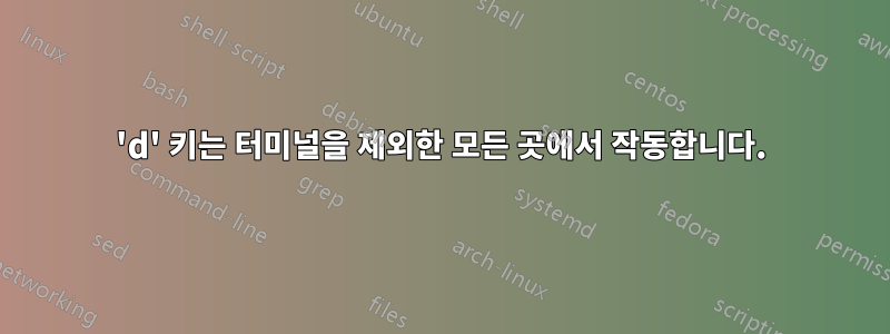 'd' 키는 터미널을 제외한 모든 곳에서 작동합니다.