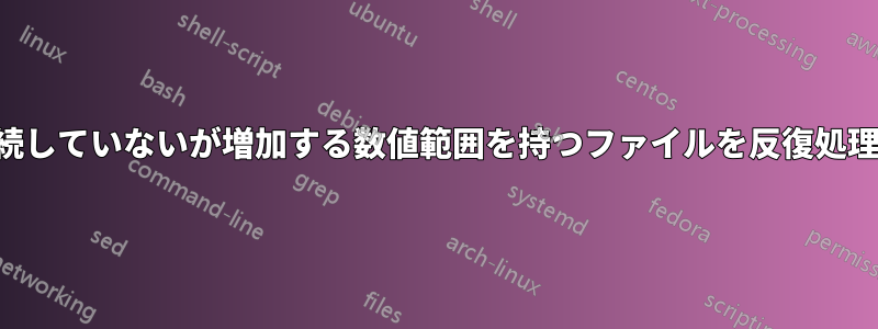 名前に連続していないが増加する数値範囲を持つファイルを反復処理します。