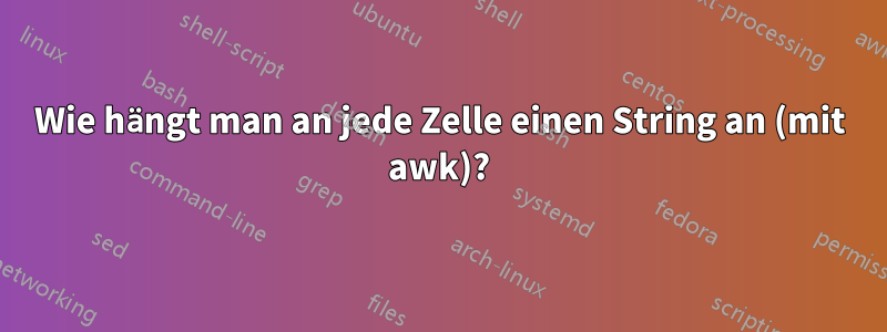 Wie hängt man an jede Zelle einen String an (mit awk)?