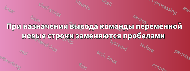 При назначении вывода команды переменной новые строки заменяются пробелами 