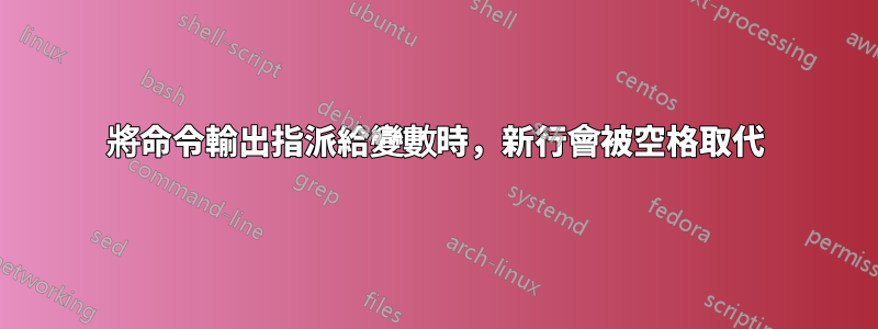 將命令輸出指派給變數時，新行會被空格取代