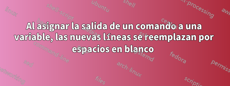 Al asignar la salida de un comando a una variable, las nuevas líneas se reemplazan por espacios en blanco 