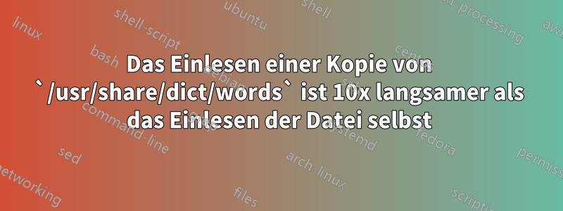 Das Einlesen einer Kopie von `/usr/share/dict/words` ist 10x langsamer als das Einlesen der Datei selbst