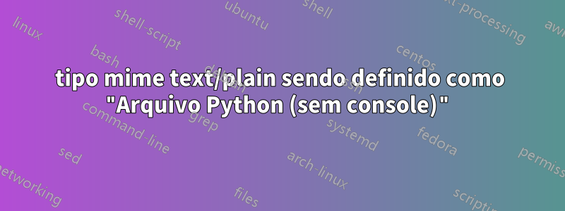 tipo mime text/plain sendo definido como "Arquivo Python (sem console)"