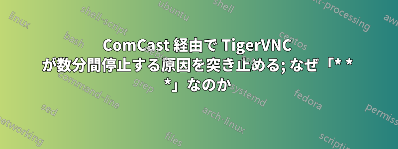 ComCast 経由で TigerVNC が数分間停止する原因を突き止める; なぜ「* * *」なのか