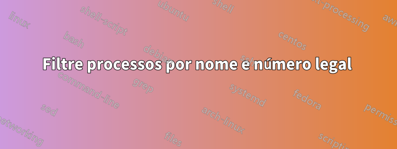 Filtre processos por nome e número legal