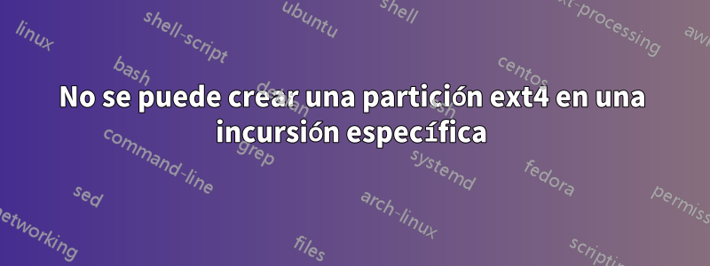 No se puede crear una partición ext4 en una incursión específica